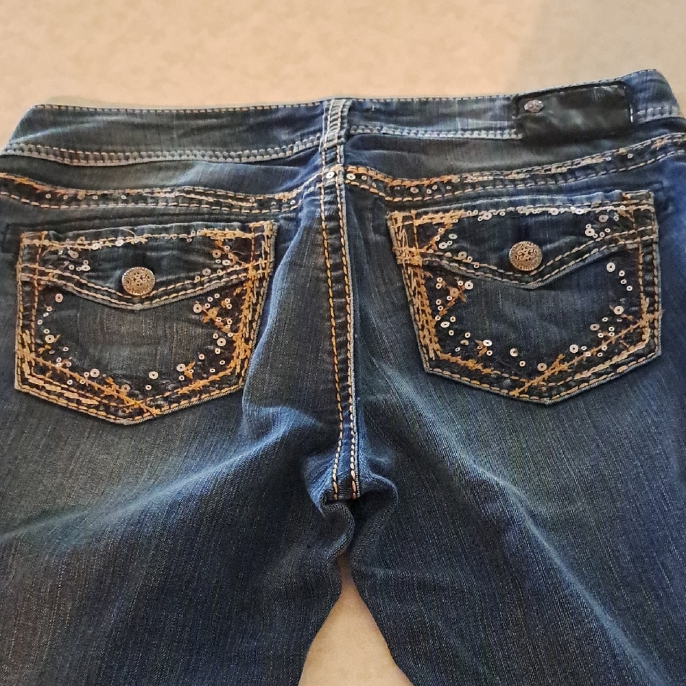 Silver Jeans Dark Blue Boot Cut with Sequin Pockets